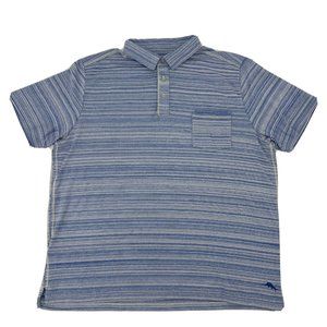 Tommy‎ Bahama Island Zone Shirt Men's Short Sleeve Polo XL Blue White Stripes